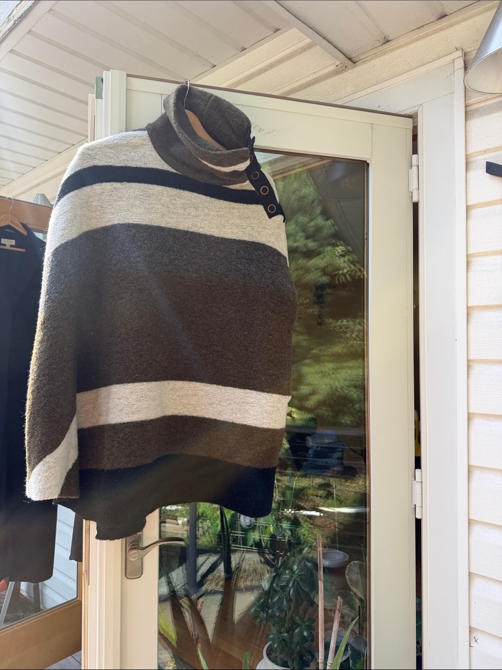 Anthropologie Striped Cowl Neck Poncho Sweater - Gray & Cream